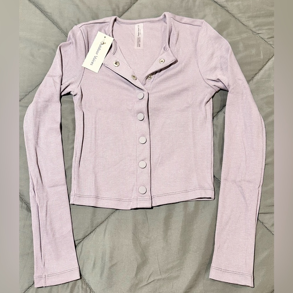 *NWT* Outdoor Voices OV CozyRib Cropped Cardigan Earl Grey Lavender Purple XS - Picture 2 of 7